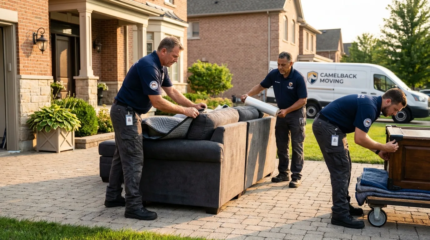Large estate moving crew wrapping furniture in Chester Heights, PA