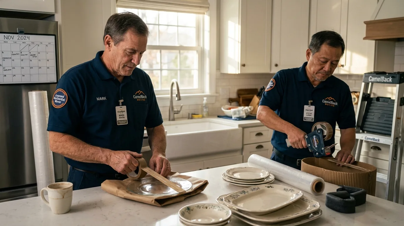 Professional crew packing kitchen dishware in Chester Heights, PA